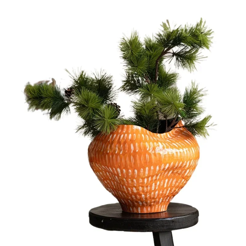 

Jingdezhen wabi sandy wind special-shaped vase, living room flower arrangement zen new Chinese