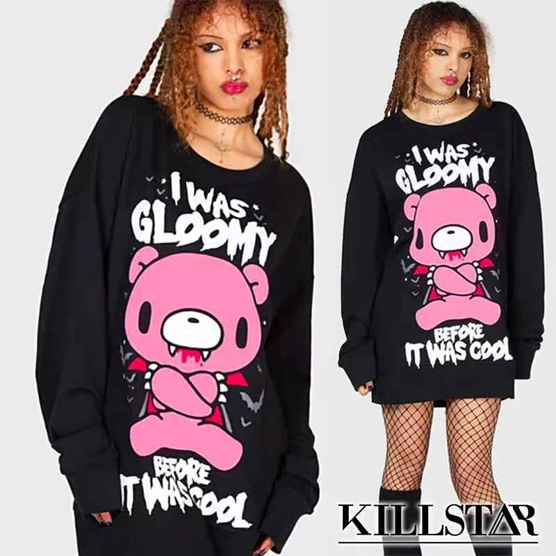 

Толстовки с принтом американского субкультуры медведя, осенние новые черные толстовки с длинными рукавами в стиле Харадзюку, футболки Y2k, модная свободная повседневная блузка