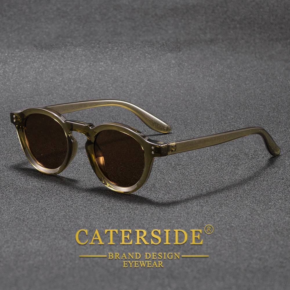 CATERSIDE Vintage Polarisierte Herren-Sonnenbrille, Retro, hochwertige TR90-Gestell, TAC-Gläser, runde Sonnenbrille, Damen-Fahrbrille, Reisebrille