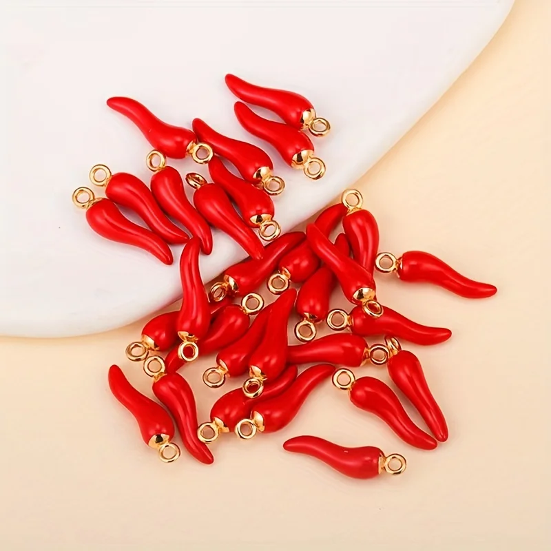 10pcs Gold Color 3D Red Chili Shaped Charms Pendants for Jewelry Making DIY Handmade Necklace Bracelets Earrings Accessories