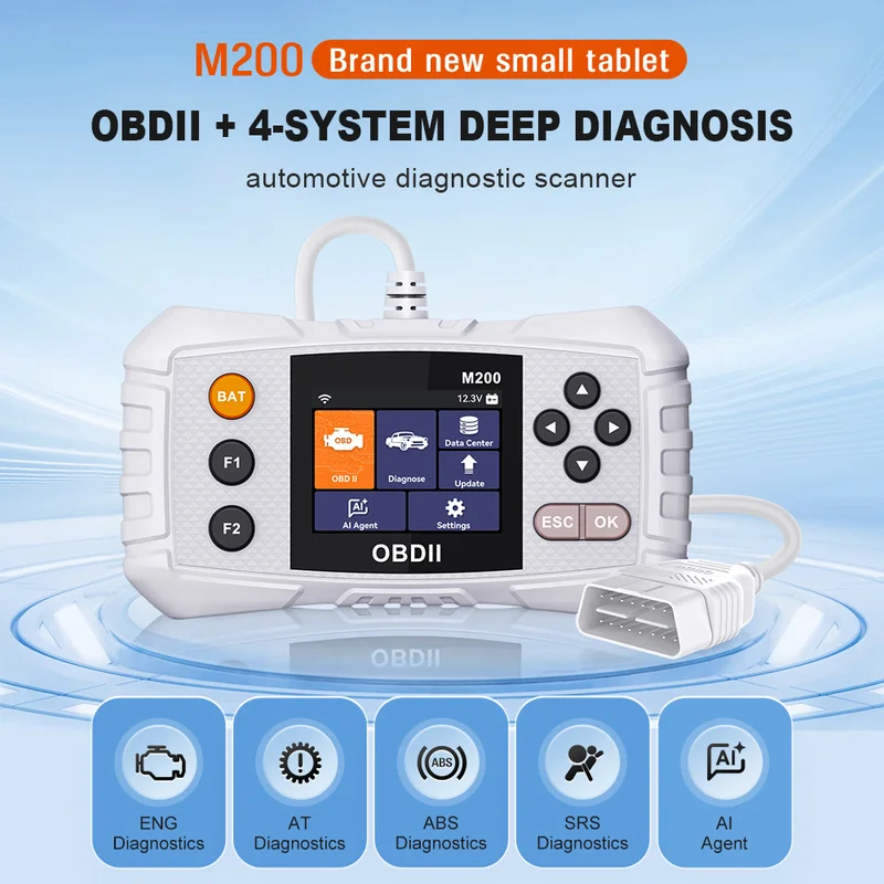 M200 OBD2 Scanner Car Diagnostic Tool 4‑System ENG AT ABS SRS Fault Code Reader Battery Test AI Agent Online Update Auto OBDII A