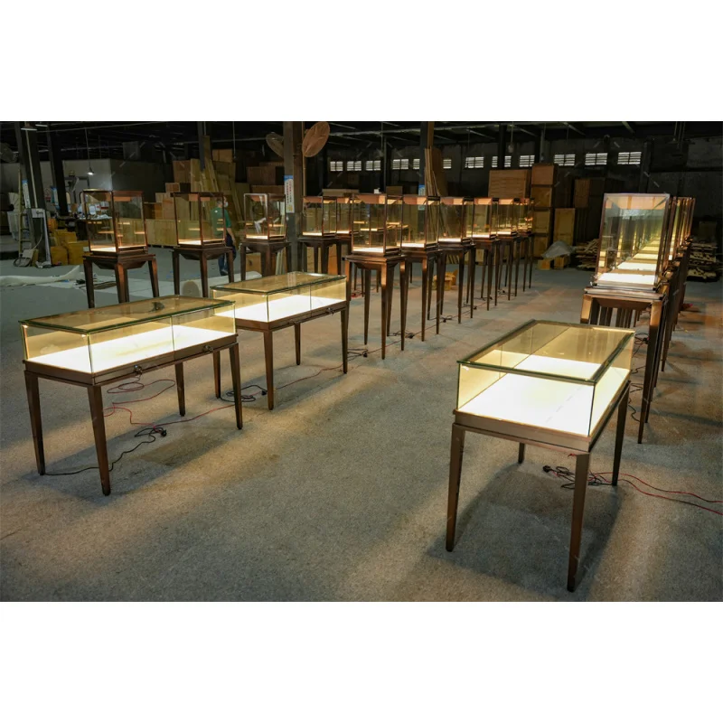 （customized）Custom Showroom Interior Display Light Glass Jewelry Display Stand Showcase Black Jewelry Vitrine Counter With