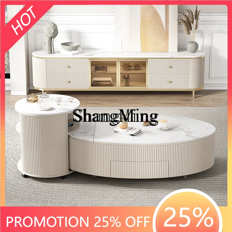 

SM New Coffee Table Oval Living Room Household Kettle Tea Table and Chair Set Rock Plate Kung Fu Tea Table Integrated