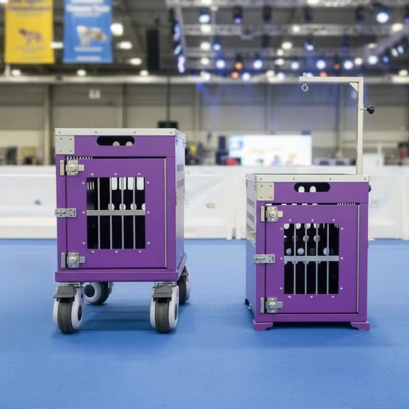 

Складная запираемая алюминиевая клетка для выставок собак | Двухъярусная тележка с двумя отсеками, выдвижной ручкой и кронштейном для инструментов для зоосалона