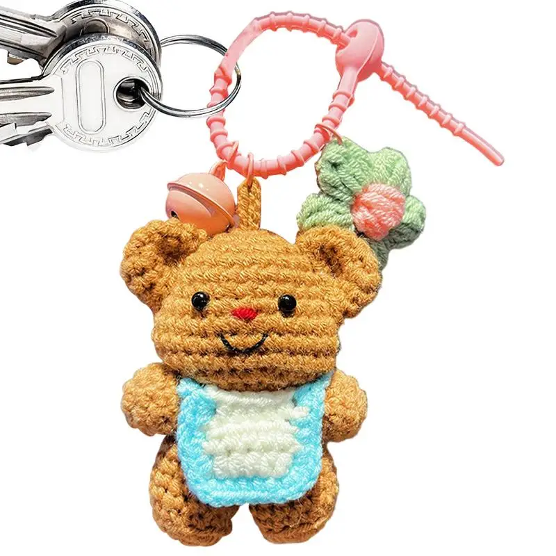 Bear Bag Charm Handmade Crochet Keychain Knitted Doll Toys Portable Crochet Bear Bag Charm Key Chain Pendant Bag Decoration For