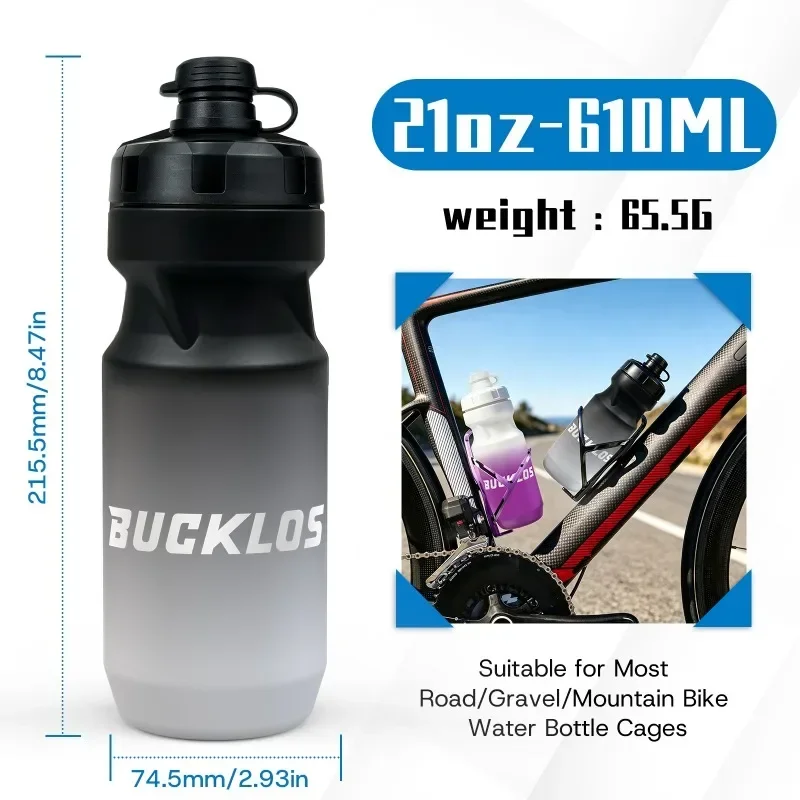 BUCKLOS Outdoor Sports Riding Water Bottle BPA Free Cycling Kettle Leakproof Ultralight Fitness Road Bike Water Bottle Dust Cap