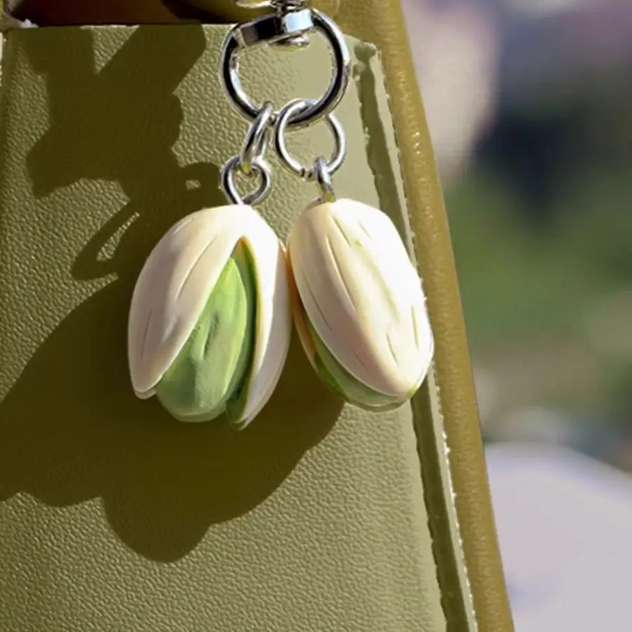 1:1 Pistachio Keychain Creative Food Series Personality Simulation Food Backpack Hanging Accessories,Are You Happy?