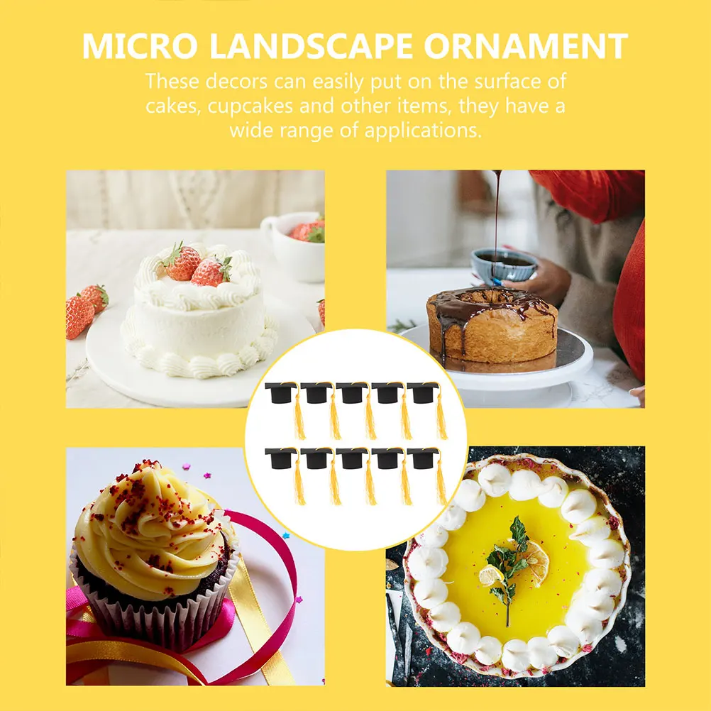 

12pcs Mini Graduation Cap Ornaments Yellow Tassel Cake Cupcake Decorations Paper Polyester Material Party Dessert Topper