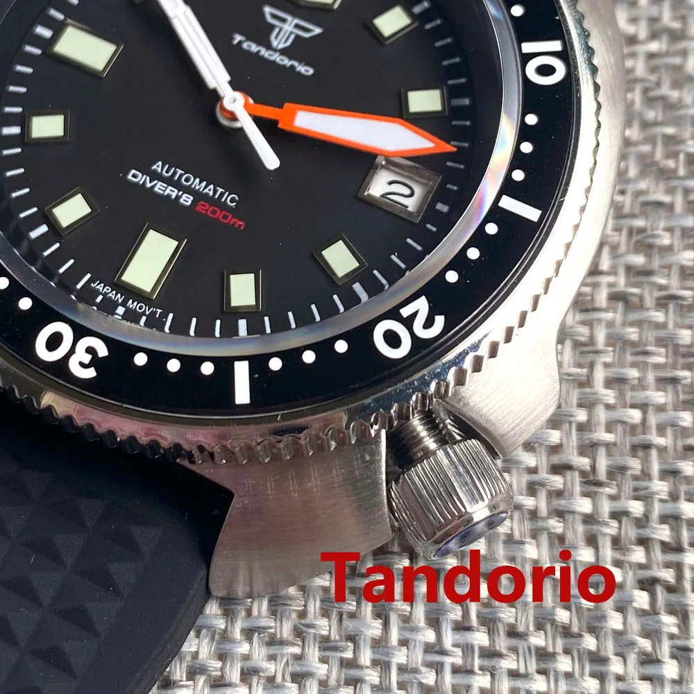 Tandorio 44 مللي متر NH35 PT5000 حركة أوتوماتيكية للرجال ساعة 200 متر مقاومة للماء الياقوت الزجاج علامة مضيئة اليد شريط مطاطي تاريخ