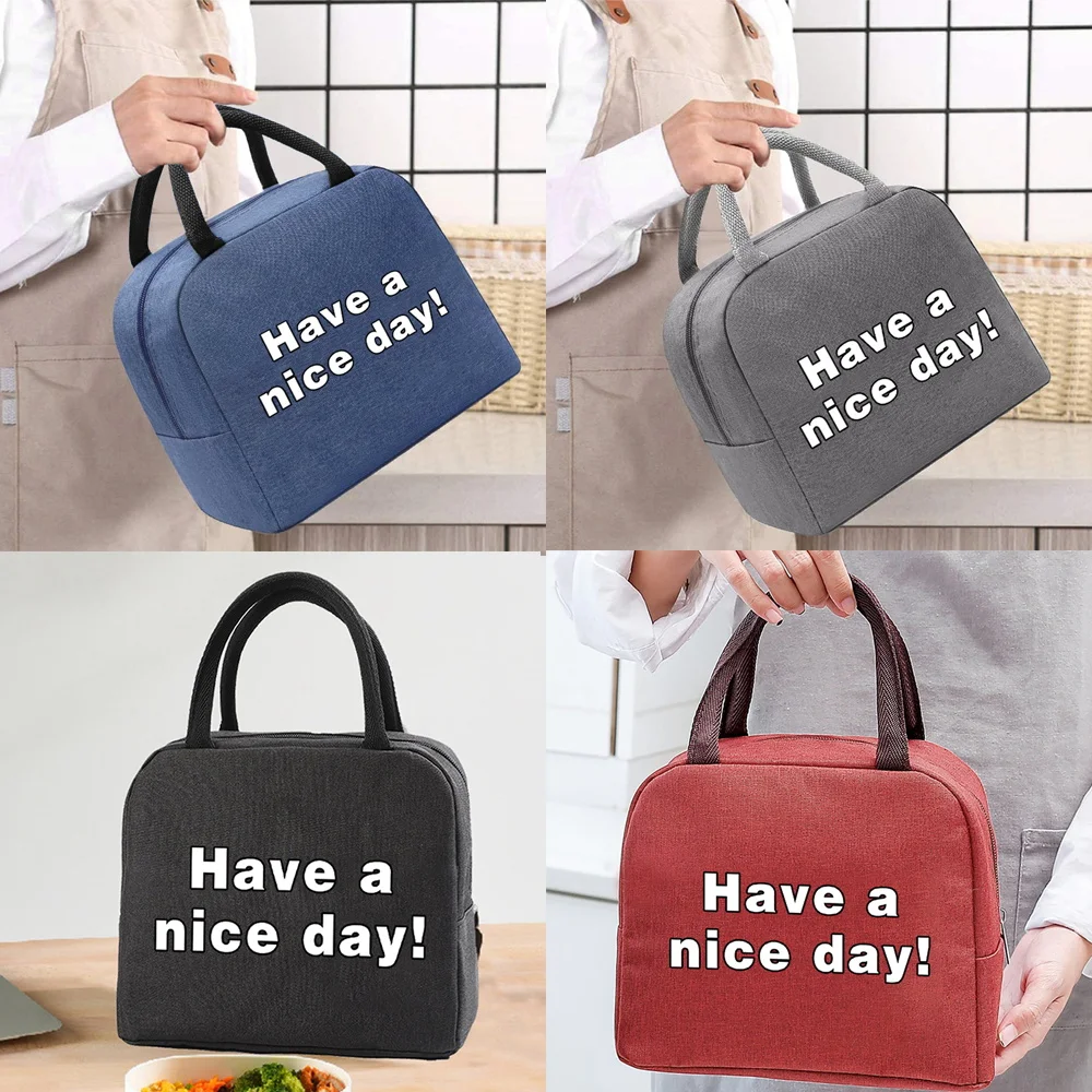 

Insulated Lunch Bag Handbags Box for Women Kids Portable Thermal Picnic Bags English Letter Printing Cooler Organizern for Work