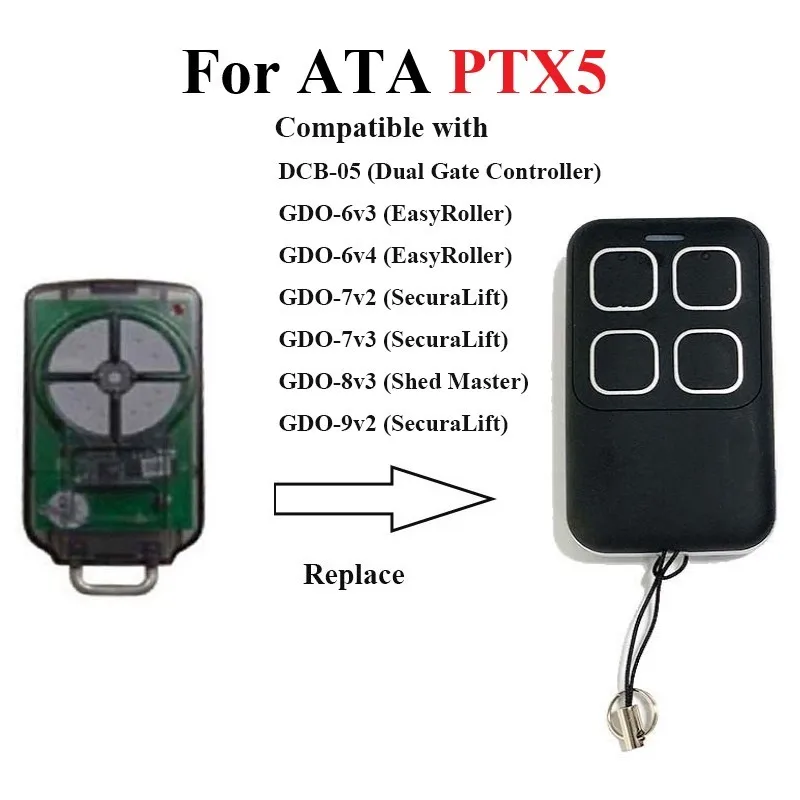 Abridor De Porta De Garagem Controle Remoto, Transmissor De Mão, ATA PTX5, PTX5v1, PTX5v2, PTX2, PTX2v1, PTX2v2, 433,92 MHz