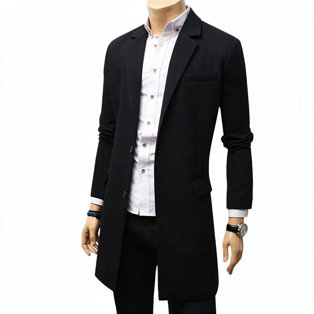 New Arrival Mens Trench Coat Mid Length Fashion Windbreaker Casual Lapel Slim Fit Jacket Spring Autumn Daily Office Coat