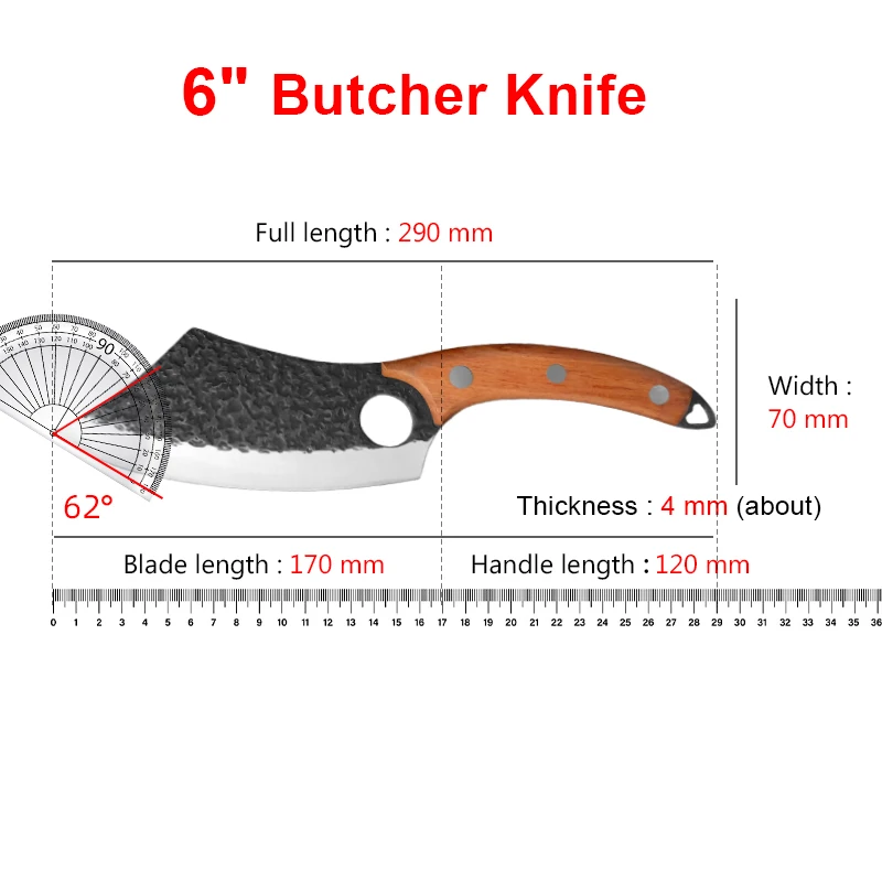 Hand Forged Boning Knife Stainless Steel Butcher Knife with Cover Wooden Handle Sharp Meat Slicing Kitchen Chef Cooking Tools