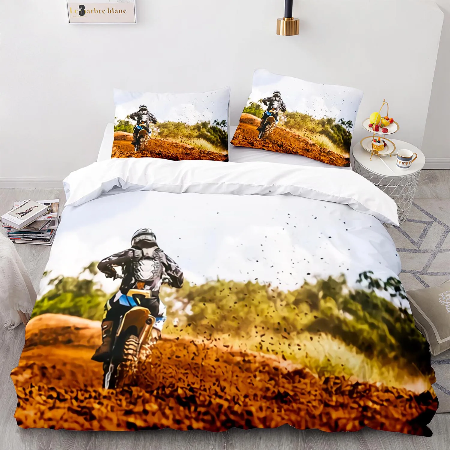 Extreme Sport Off-road Stunt Motorcycle Bedding Set Single Twin Full Queen King Size Bed Set Children's Bedroom Duvetcover 001