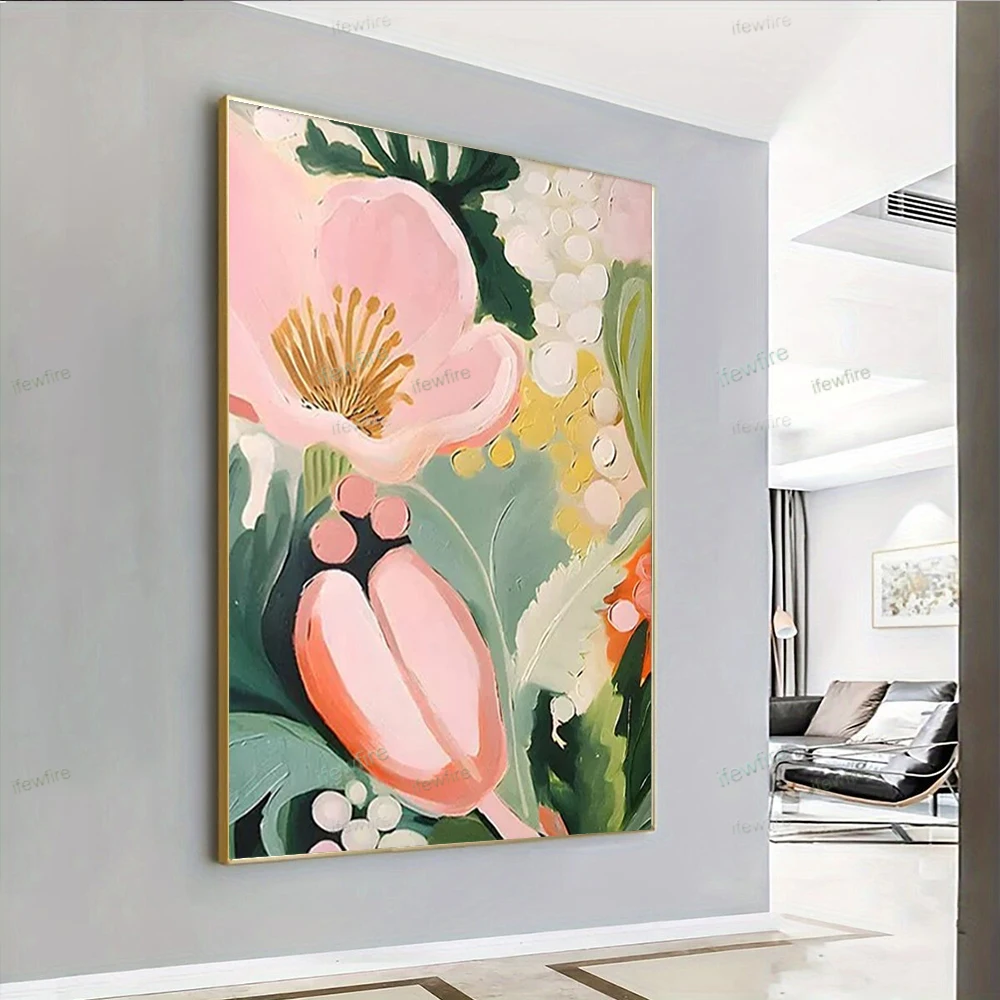 Hand Drawn Texture Flower Abstract Oil Painting Decorative Canvas Frameless Thick Acrylic Art Large Modern Home Wall Decoration