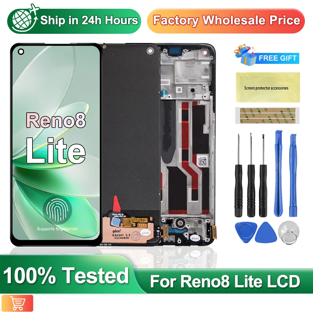 Super AMOLED For OPPO Reno 8 lite LCD Display Touch Screen Digitizer Replacement For OPPO Reno8 Lite CPH2343 with Frame 6.43"