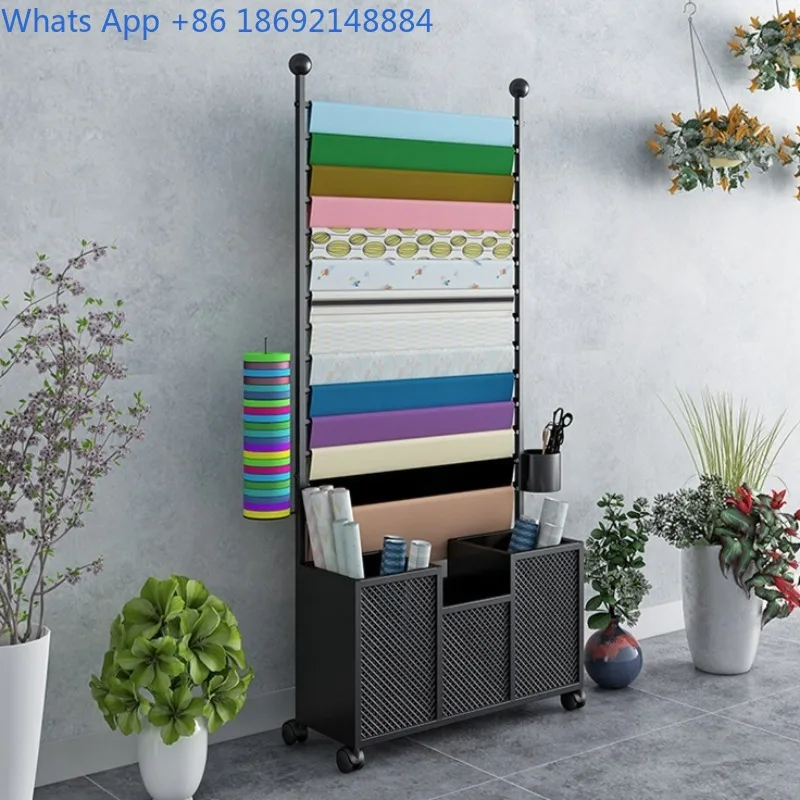 Iron Art Flower Wrapping Paper Flower Shop Display Rack Ribbon Satin  Storage Rack Scarf Car Film Wallpaper Rack