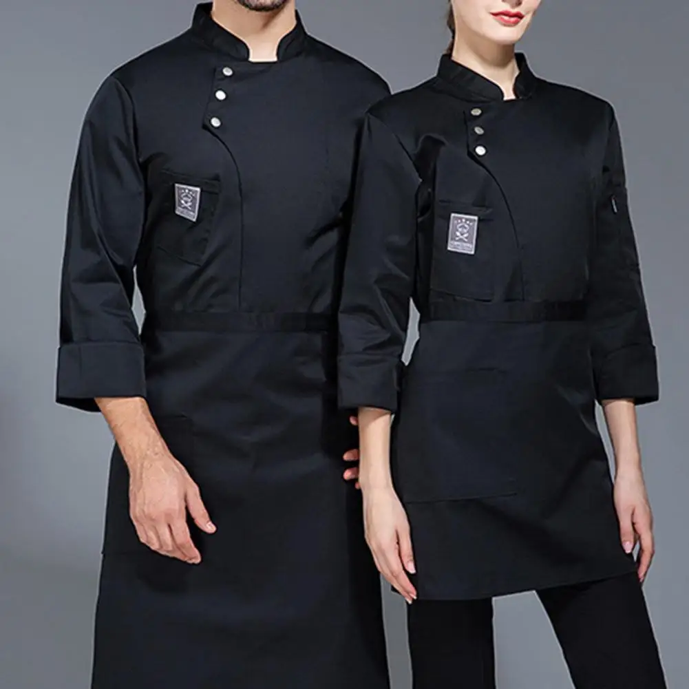 Men Chef Uniform Solid Color Stand Collar Single-breasted Pocket Women Chef Coat Waterproof Anti-dirty Unisex Chef Tops