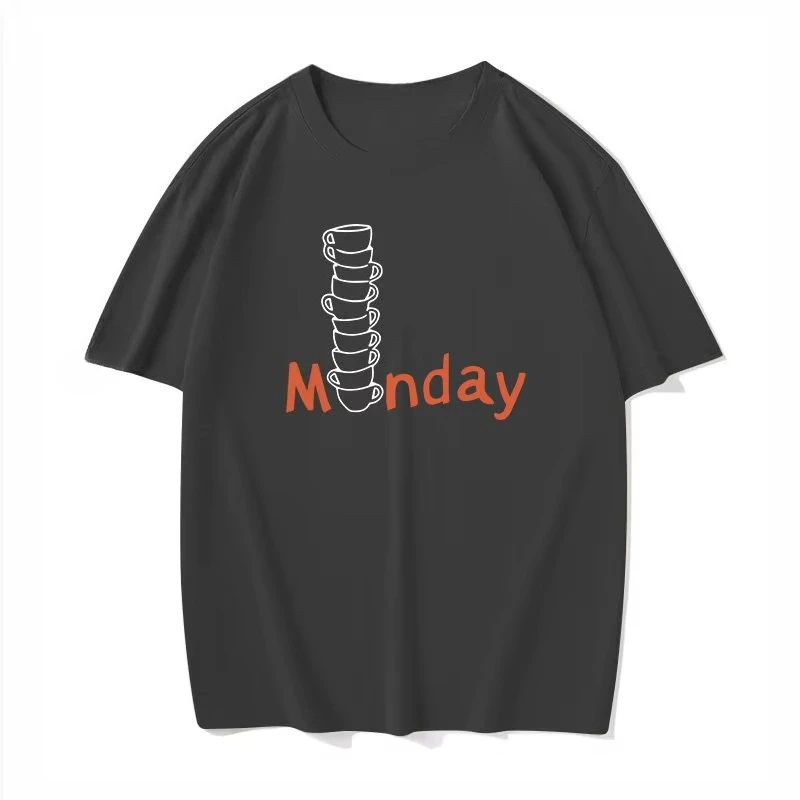 Women's Clothing Drinking Coffee on Mondays Drinking Coffee for A Week Whitecollar Workers Base Shirt Half Sleeved Short Sleeved