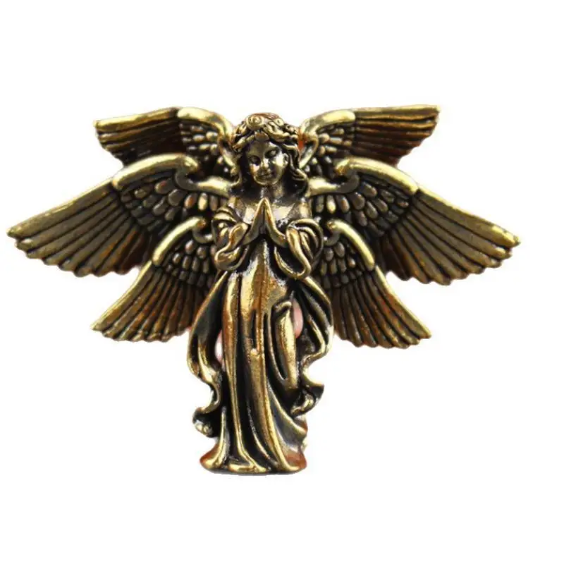 Copper Six-Winged Love Cupid Angel Figurine Handmade Small Ornament Vintage Decor for Home Entryway Shelf