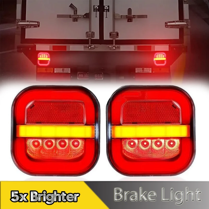 

2Pcs LED Trailer Brake Lights Running Light Square Brake Flowing Turn Signal Blinker License Plate Lamp 12V/24V Truck Pickup Van