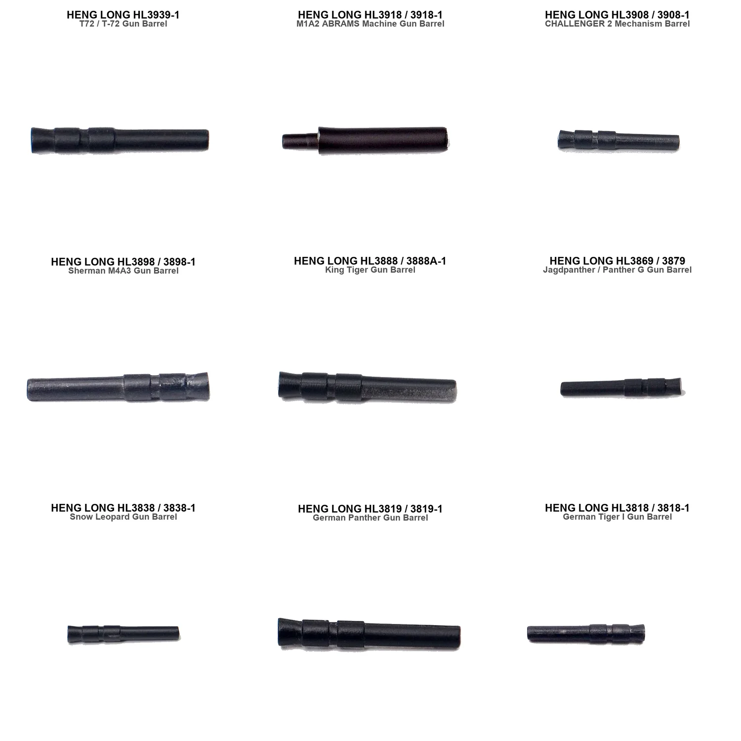 Heng Long 1/16 RC Tank Metal Upgrade Gun Barrel 9 Models for Tiger I King Tiger Panther Sherman Abrams T-72