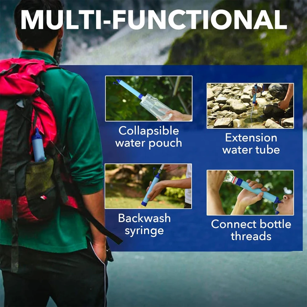 Outdoor Water Filter Straw 5-Stage Filtration for Camping Hiking Portable Survival Gear for Traveling Hunting and Backpacking