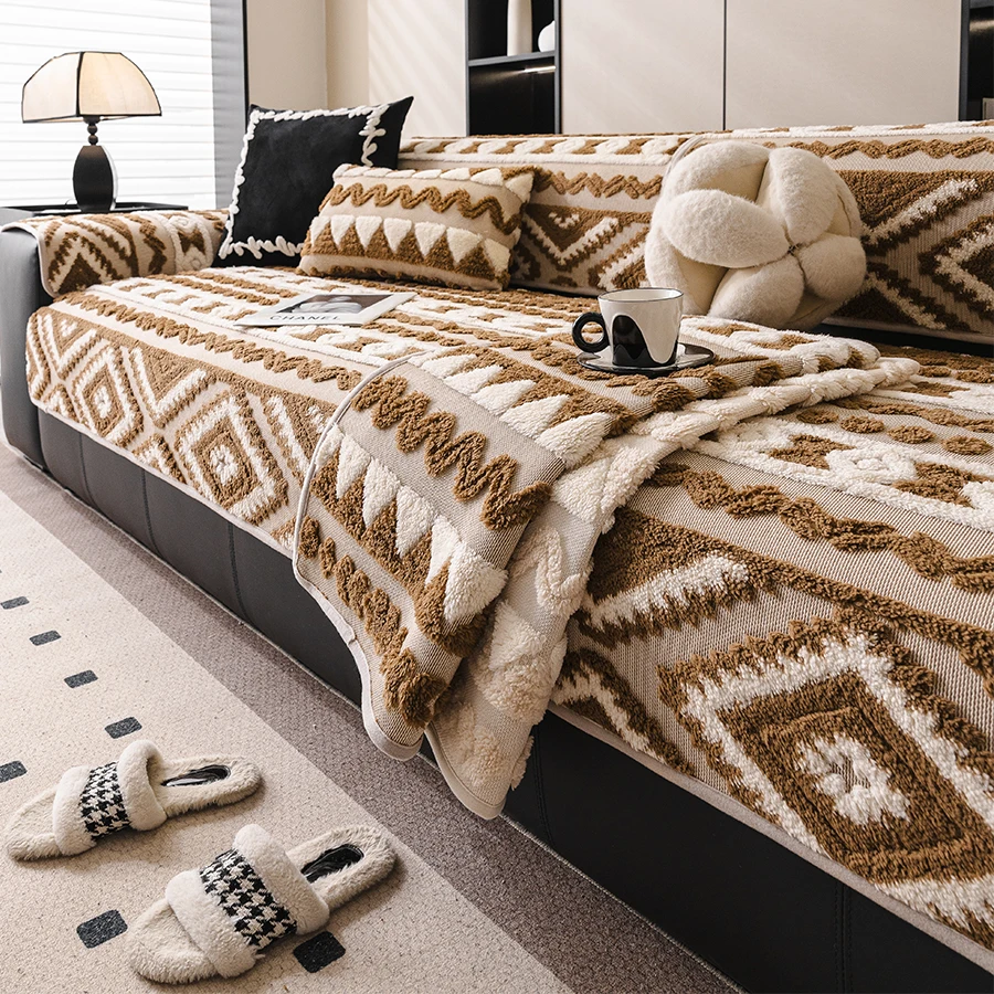 1pc Bohemian Style Sofa Mat, Non-slip Design, One-piece Installation, Easy to Set Up, Machine Washable,
