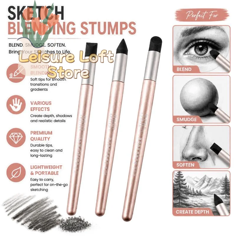 Washable Art  Sponge Brushes Reusable Sketch Rubbing Pen Non-Toxic Soft for Kids Adult Drawing Coloring Shading Hobby Supplies