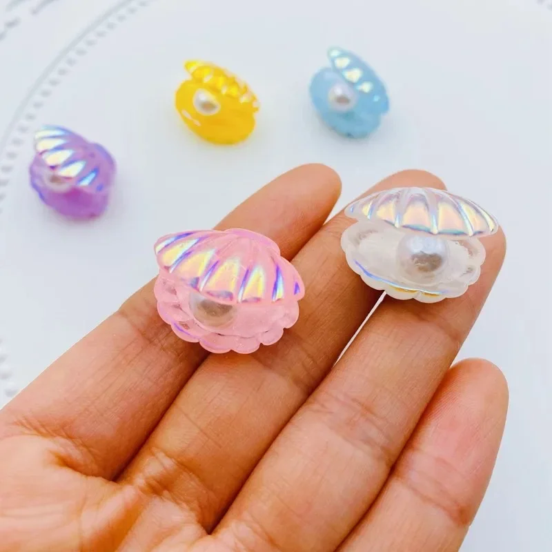 10Pcs Sparkly AB Color Shell Resin Charms Kawaii Mini Ornaments DIY Jewelry Making Scrapbook Craft Accessories