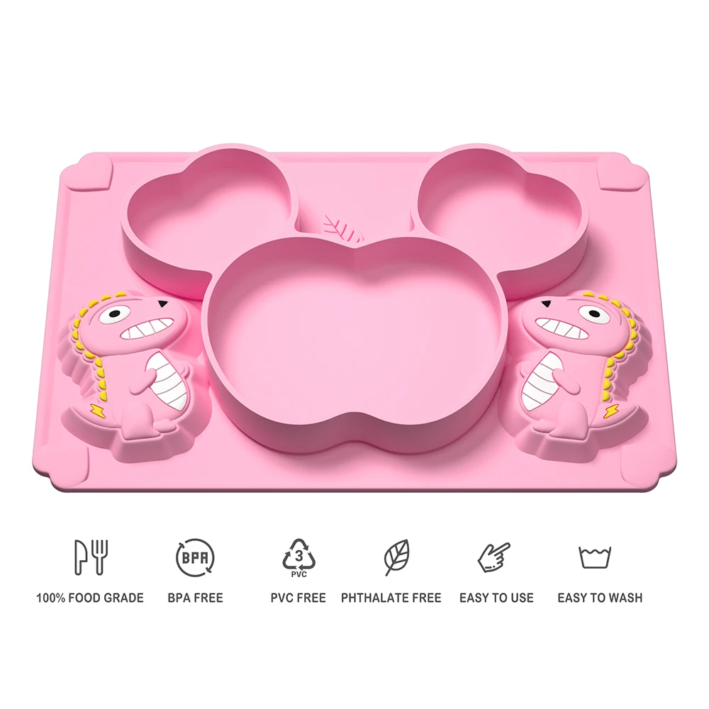 

1PC Silicone Baby Dishes Suction Dining Plate Cartoon Dinosaur Shape Baby Plates Eating Training Baby Food Storage Kids Tablewar