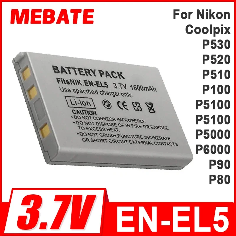 Baterías de 1600mAh EN-EL5 ENEL5 EL5 para Nikon Coolpix P530 P520 P510 P100 P5100 P5100 P5000 P6000 P90 P80 batería de cámara