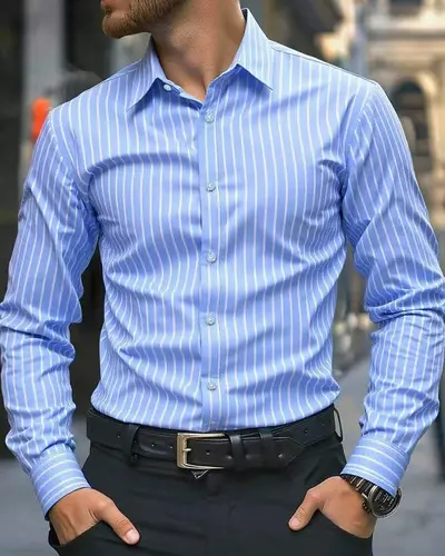 Imagen 2 del producto Camisa de hombre Camisa casual Camisa con botones Manga larga Rayas verticales Solapa Ropa diaria Ropa Moda Casual Cómoda