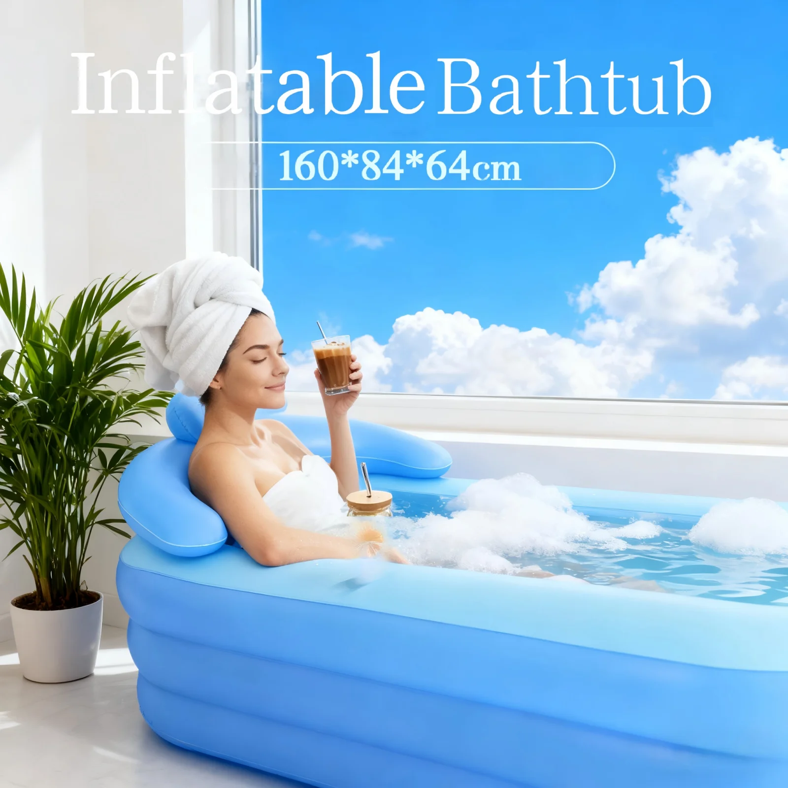 160*84*64 cm Blauw Opvouwbare Bad Met Bubble Bodem PVC Opblaasbare Bad Voor Woonkamers Hotels Achtertuinen badkamers