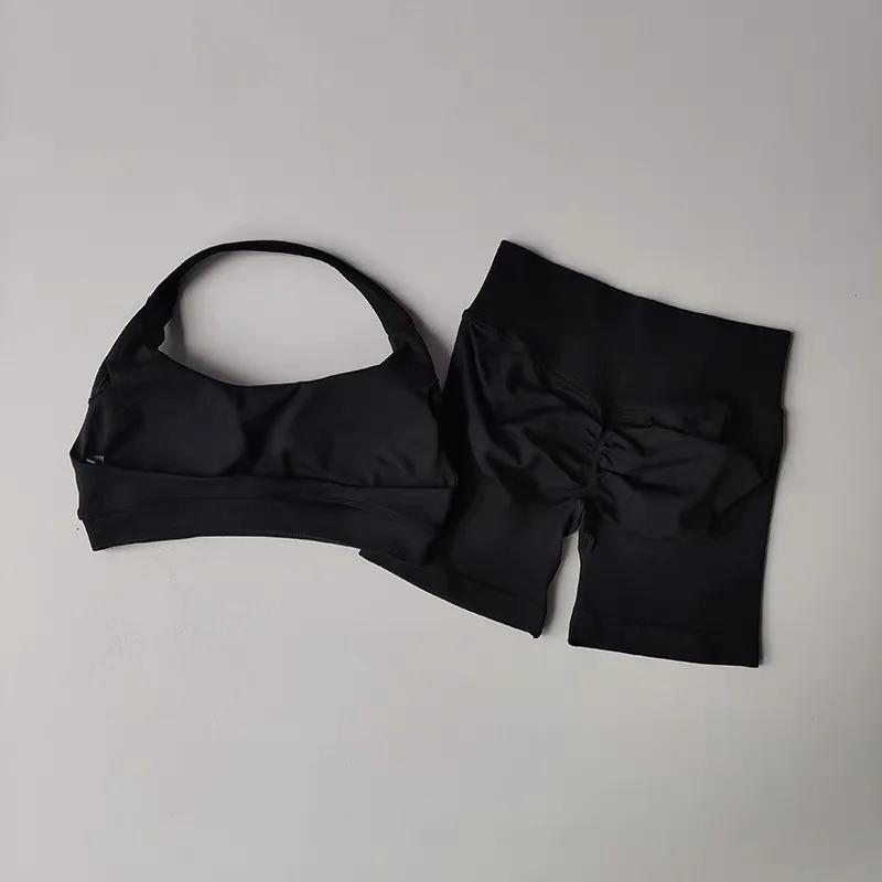 Damen 2-teiliges Set: Push-Up-Sport-BH mit Polsterung und Yoga-Shorts, schnelltrocknend, für Fitness, Training, Pilates, Sportliches Yoga-Top – Detail 23