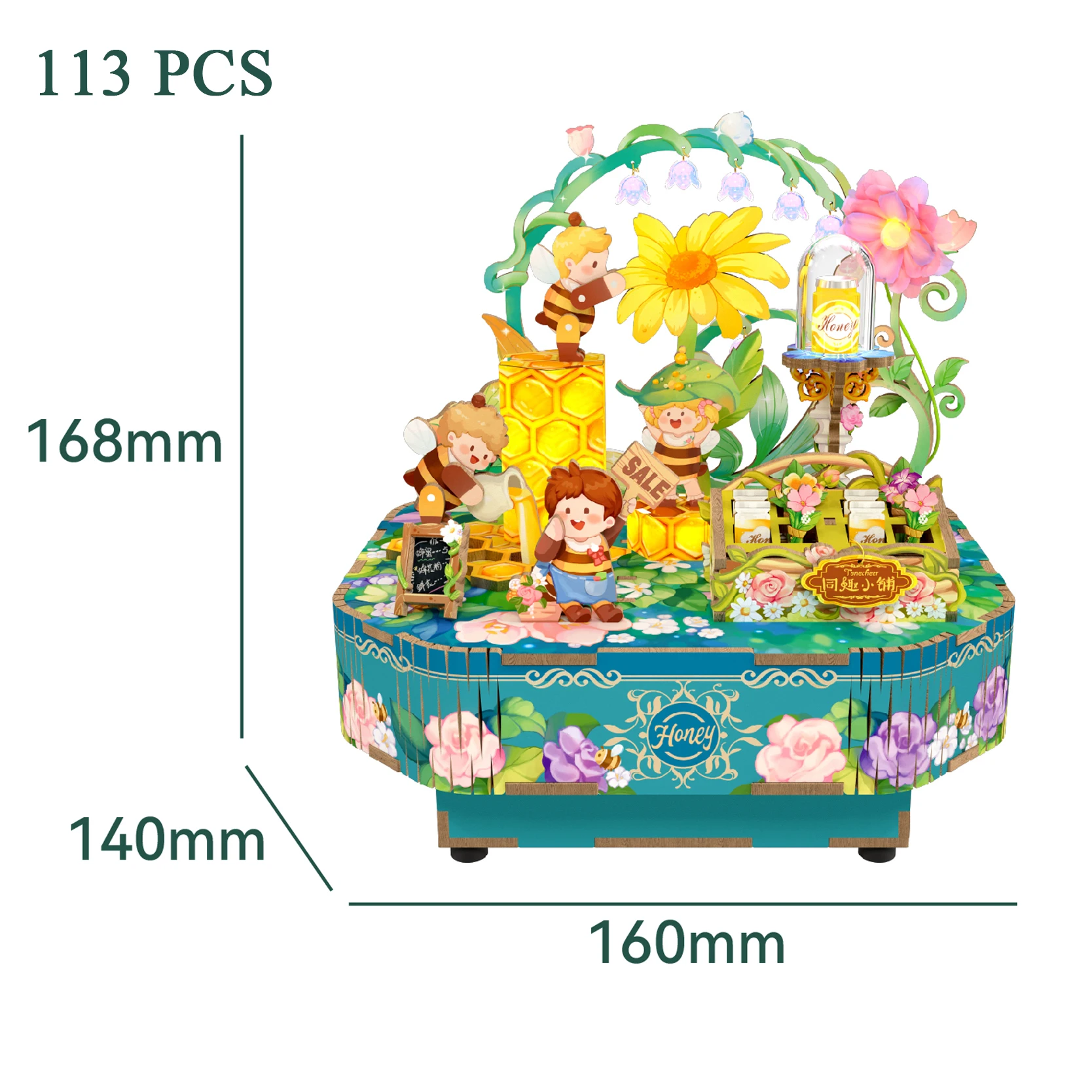 NEW DIY Wooden Music Box Tea Shop 3D Puzzles Miniature Model Kits Can Move Jigsaw for Children Christmas Gifts Home Decoration