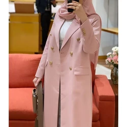 Pink Double Breasted Peak Lapel Women Blazer Luxury Long Jacket 1 Piece Elegant Office Lady Clothing Costume Muslim Dubai Abayas