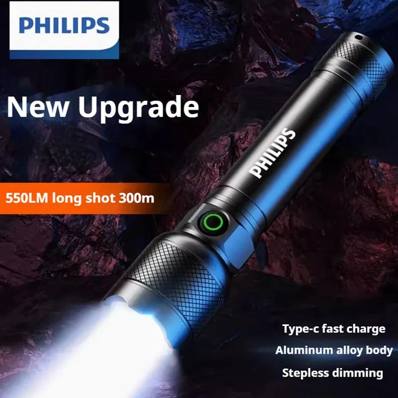 Philips LED Flashlight With USB 18650 Rechargeable Battery 4 Lighting Modes Waterproof Outdoor Camping Self Defense Flashlights