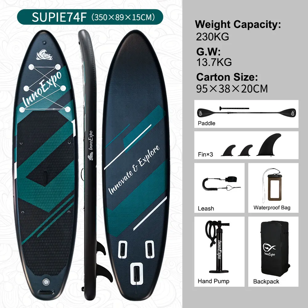 InnoExpo opblaasbaar SUP-paddleboard met accessoires, antislip opblaasbaar paddleboard voor volwassenen, draagbaar surfboard voor watersporten, surfen, strand, meer en recreatieve tochten.