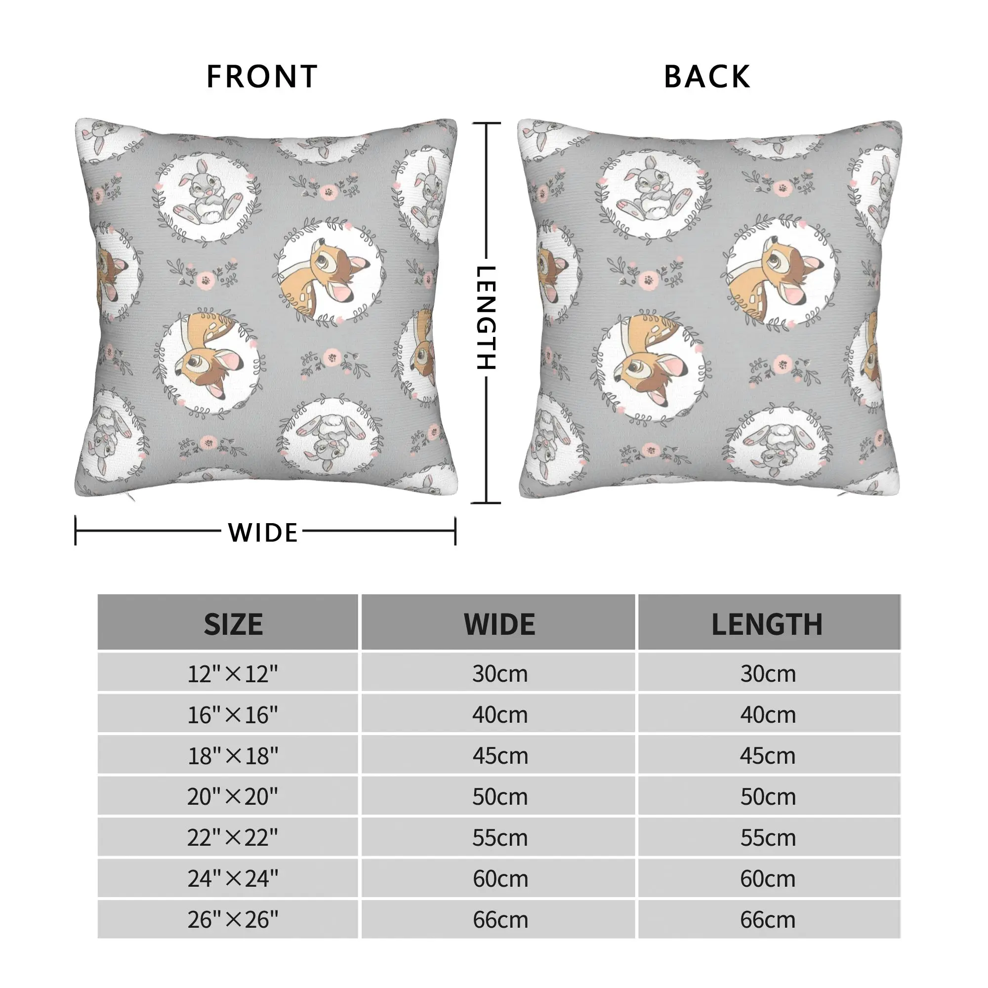 Bambi and Thumper Square Pillow Case  Cushion Cover Novelty Polyester Decor Throw Pillow Case Cover for Home 40x40cm