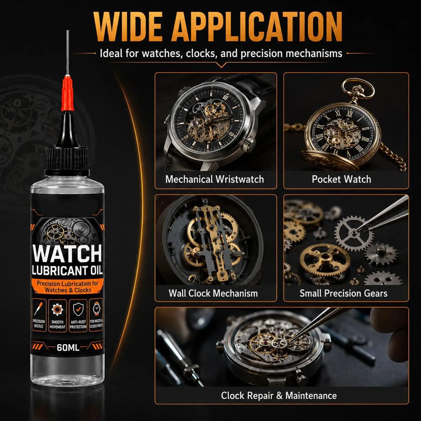 60ml Watch Oil Watch Lubricant Clock Watch Lubricant Oil Mechanical Watch Movement Oil Gears Smooth Anti-Rust Operation