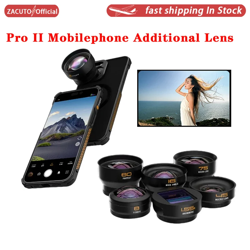 Fotorgear Pro ll T-Mount Fisheye Macro Wide-Angle Portrait 1.55X Anamorphic Mobile Lens For Xiaomi iPhone Huawei Smartphones