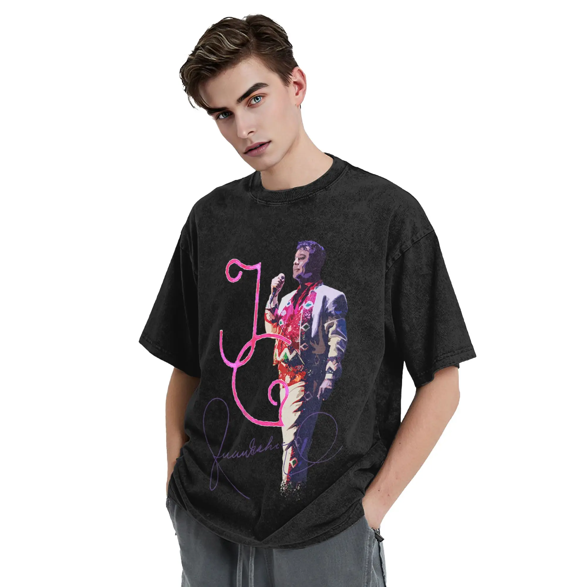 Juan Gabriel Aquarell-T-Shirts für Herren, lustige T-Shirts aus reiner Baumwolle, Rundhalsausschnitt, kurzärmelige T-Shirts, Sommer-Tops – Detail 5