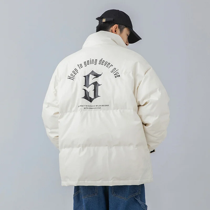 Men's Fashion Brand PU Leather Cotton Padded Jacket Coat Women 2022 Winter New Style Couple American Printed Cotton Coat Women