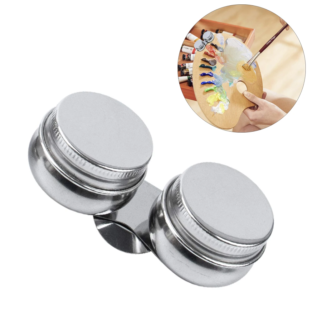 1pc Palette Cup with Lid, Stainless Steel Double Dipper Oil Painting Pot Container, No Leakage, Can Clip on Palette