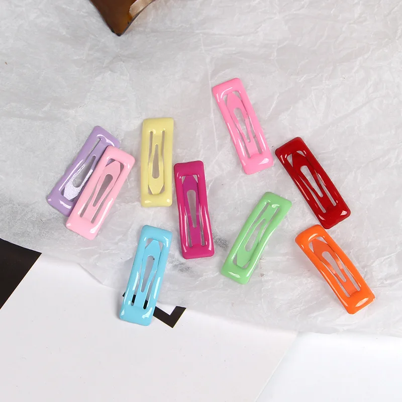 50PCS 3cm Colorful Enamel Rectangle Metal Snap Hair Clips Small Hairpin for DIY Kids Hair Accessories Plain Hairgrips for Pet