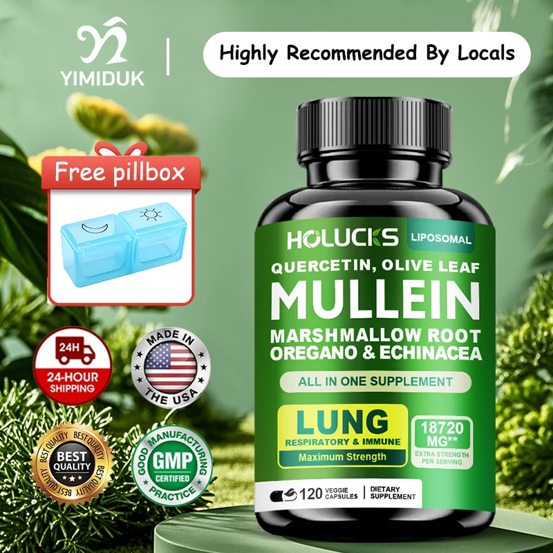 Premium Mullein Leaf Extract Capsules, with Vitamin C, Support Expectorant, Soothes Airways & Reduces Irritation, Lung Health