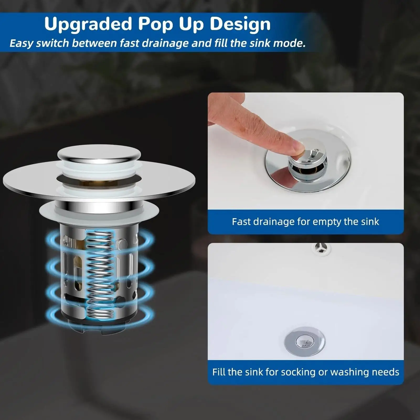 

Pop-Up Bathroom Sink Stopper Odor-Resistant Press-To-Close Drain Plug for Washbasin Accessories Hair Catcher Strainer
