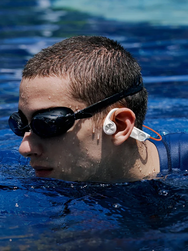 Casque de natation à conduction osseuse sans fil Bluetooth 5.4, étanche IPX8, antibruit, port indolore, 32 Go de RAM, lecteur MP3, casque pour le sport et la course à pied