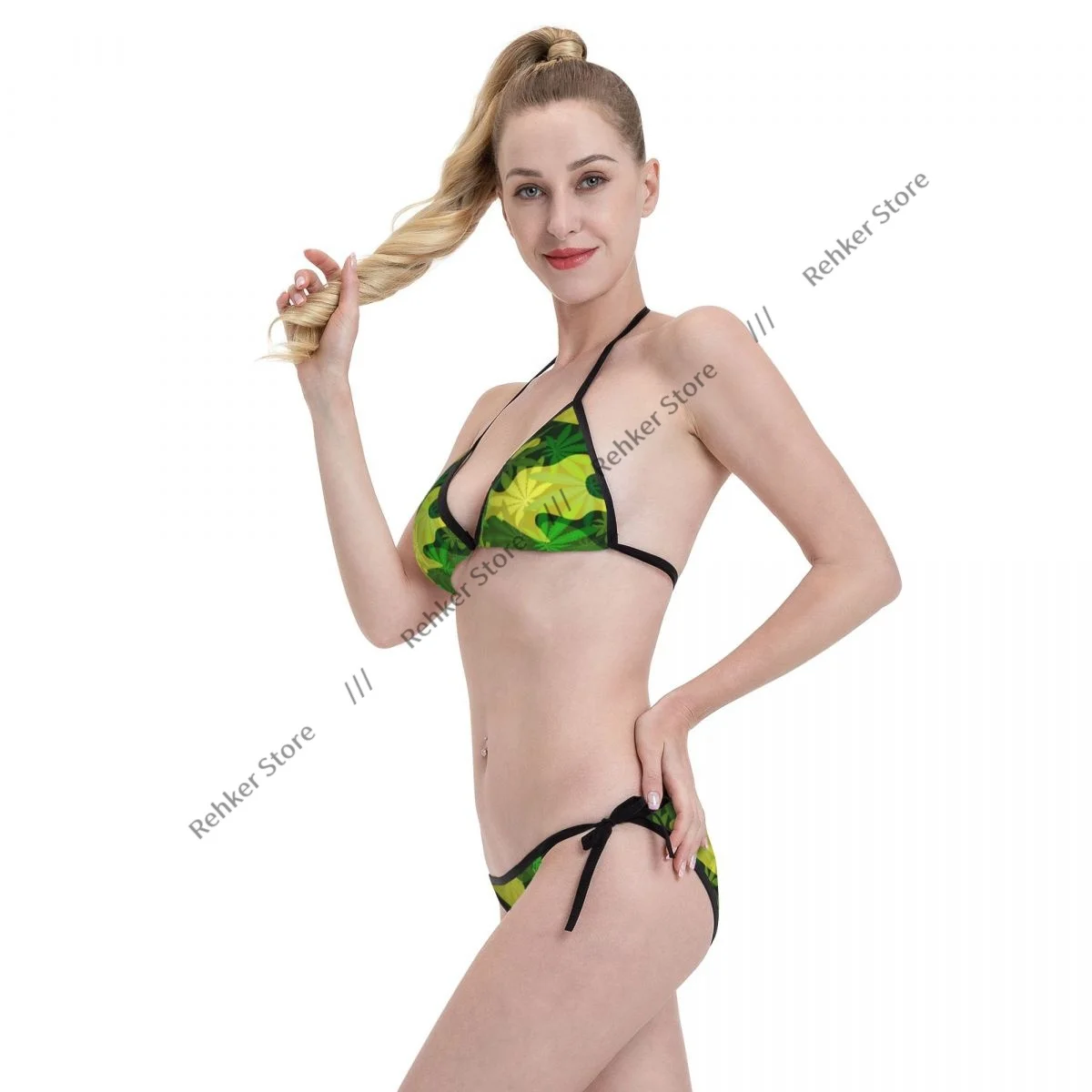 Biquíni sexy feminino maiô de duas peças roupa de banho Marijuana beachwear